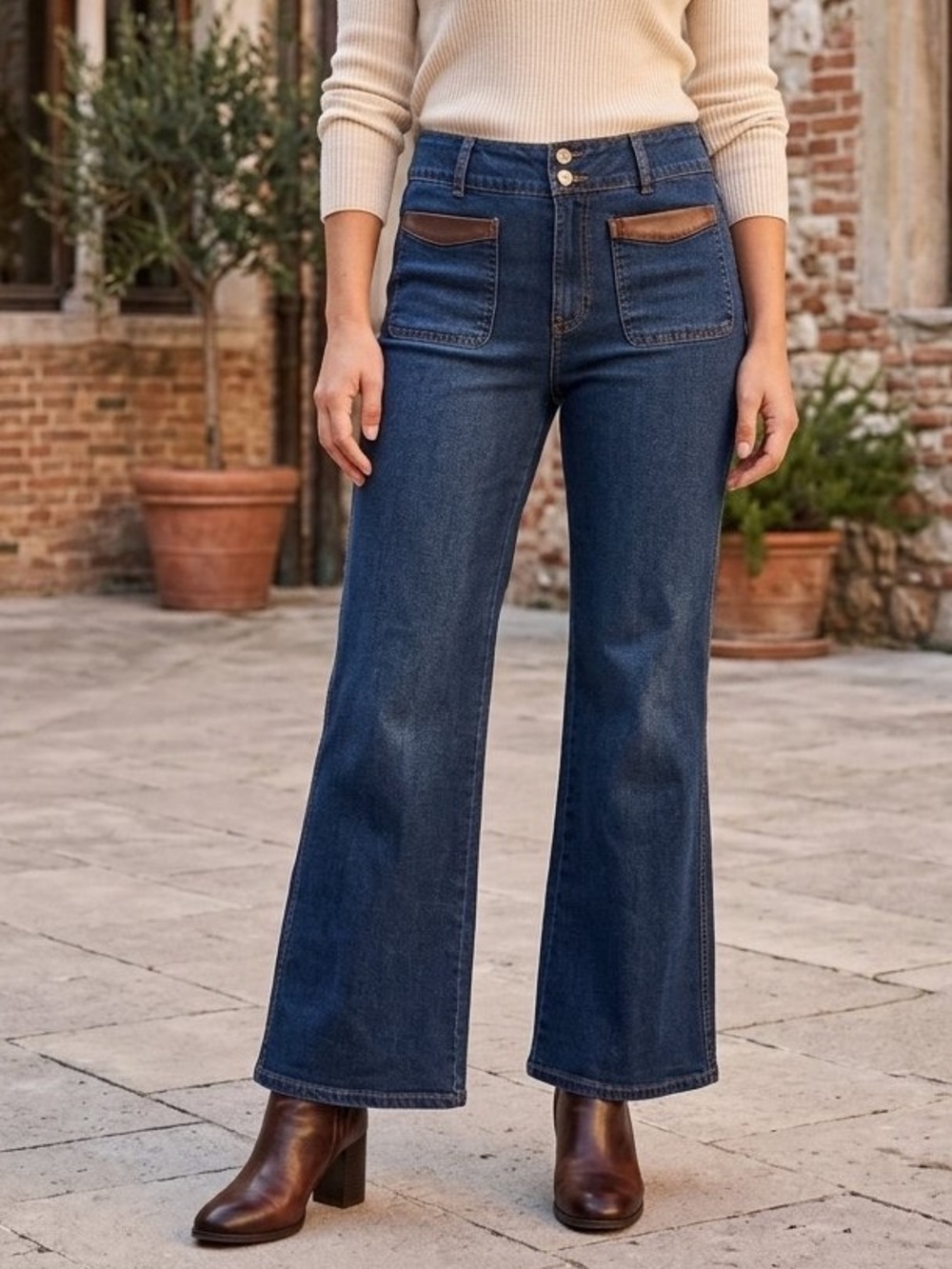 Anthropologie And Now This Patch-Pocket Wide-Leg Jeans in Dark Wash